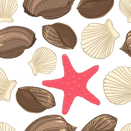Seamless background with  shells starfishのイラスト素材