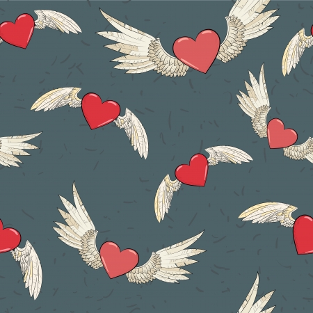 vector seamless wings and heartのイラスト素材