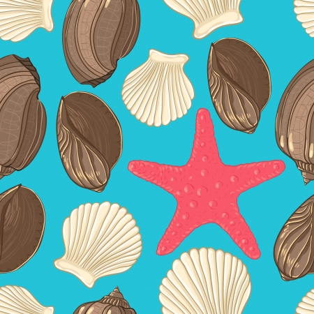 Seamless background with  shells starfishの写真素材