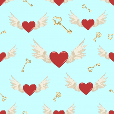 Seamless wings and heartのイラスト素材