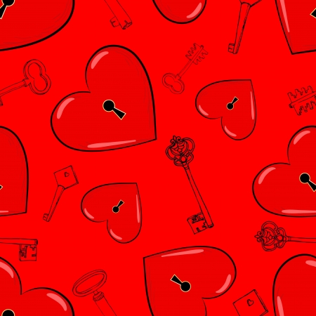 Heart and keys, seamless patternのイラスト素材