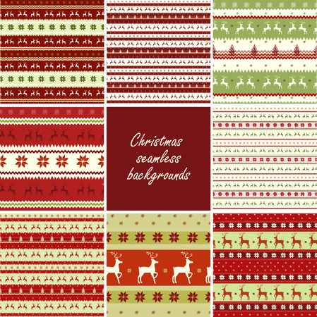 set of eight knitted seamless patterns with deersのイラスト素材