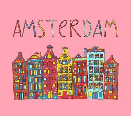 Amsterdam, vector hand drawn illustration. Travel , Europe.のイラスト素材