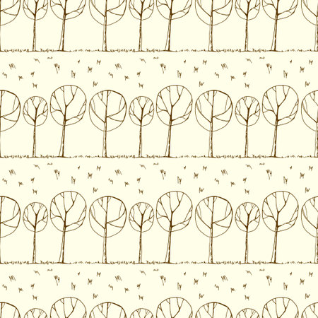 Decorative trees, abstract sketchy seamless vector backgroundのイラスト素材