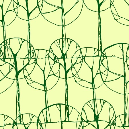 Decorative trees, abstract sketchy seamless vector backgroundのイラスト素材