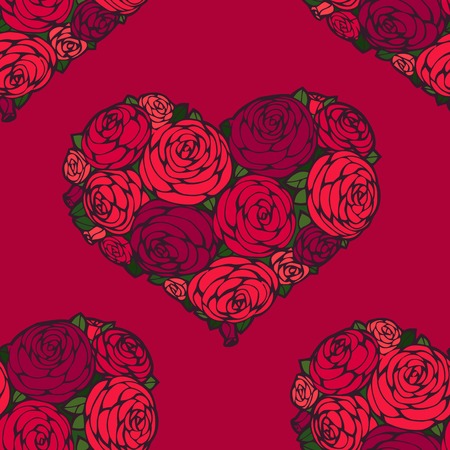seamless pattern with hearts made of red roseのイラスト素材