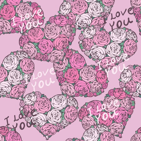seamless pattern with hearts made of red roseのイラスト素材