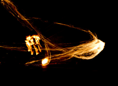 Fire Show Flaming Trails, Amazing Fire Show at nightの写真素材