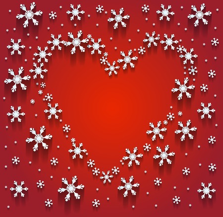 Heart of the Snowflakes on red backgroundのイラスト素材