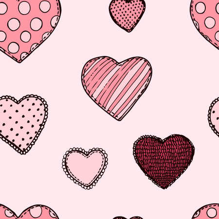 Cute romantic seamless pattern with textile hearts