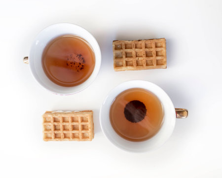 Tea with wafflesの写真素材