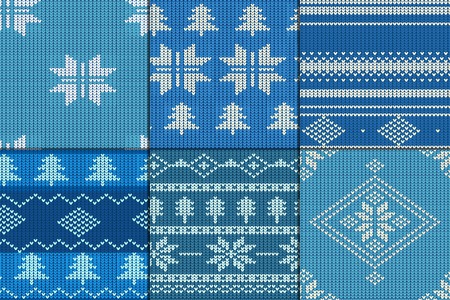 set of six Seamless Knitting Patterns, vector illustrationのイラスト素材