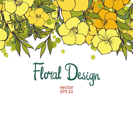 Horizontal floral border with yellow exotic flowers and place for your text, vector illustrationのイラスト素材