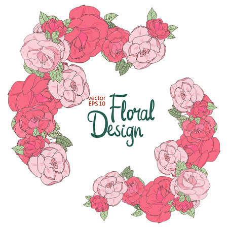 Border with pink roses on a light background. Vector  floral illustration.のイラスト素材