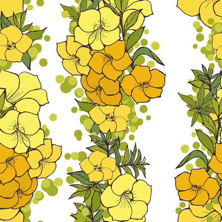 Hand drawn floral seamless pattern with rows of yellow exotic flowers.のイラスト素材