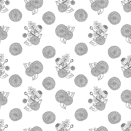 Black and white seamless pattern with round abstract sketchy astersのイラスト素材