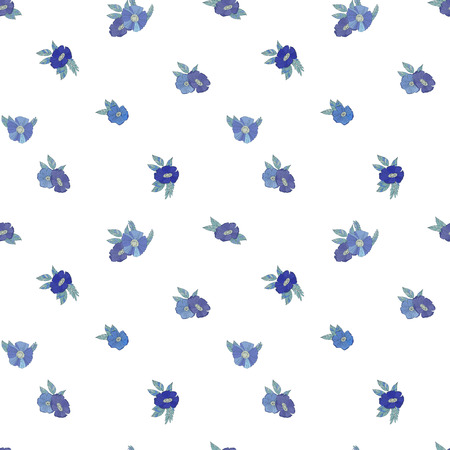 Seamless vector pattern with blue flowers on  white backgroundのイラスト素材