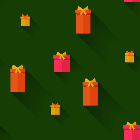 Vector seamless pattern gift on a green background. Flat designのイラスト素材