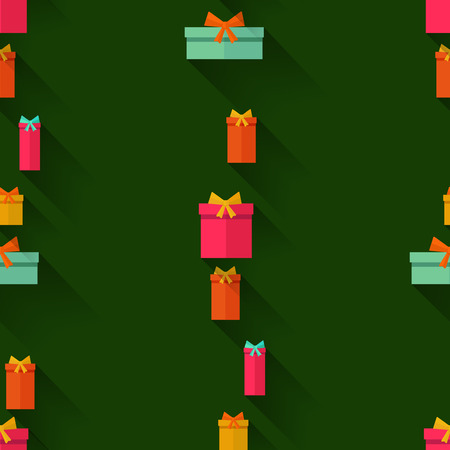 Vector seamless pattern gift on a green background. Flat designのイラスト素材