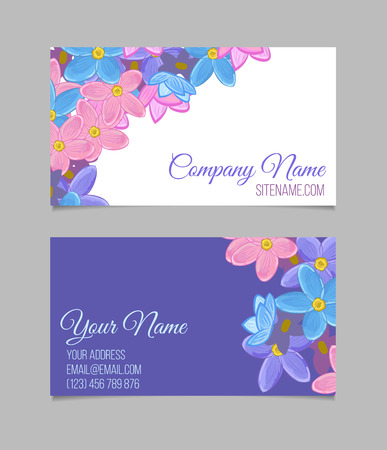 Floral card template with sweet flowers on white and violet backgroundのイラスト素材