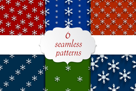 Seamless  pattern set with snowflakes. Four winter backgrounds. Flat designの写真素材