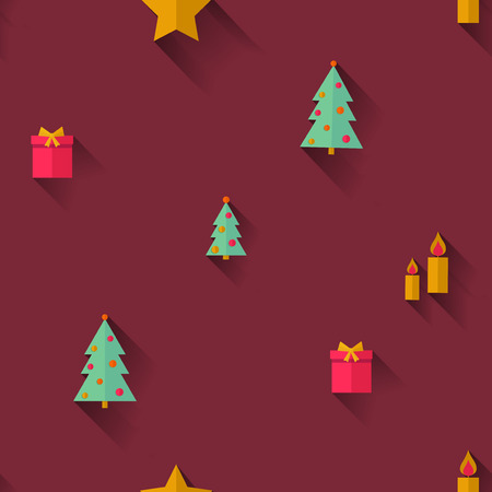 Vector seamless pattern. Christmas trees candles and gifts. Flat designのイラスト素材