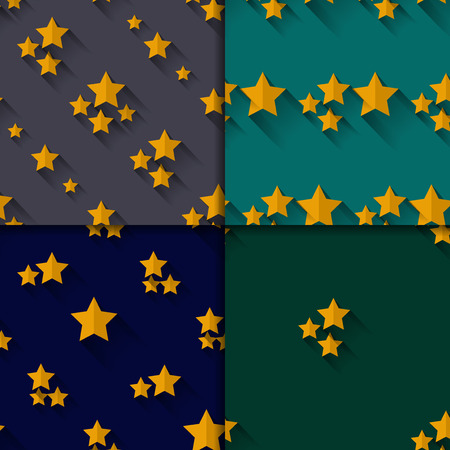 Set of four seamless  patterns with  stars. Flat designのイラスト素材