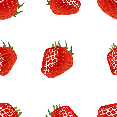 Seamless pattern with ripe strawberry on white background.のイラスト素材