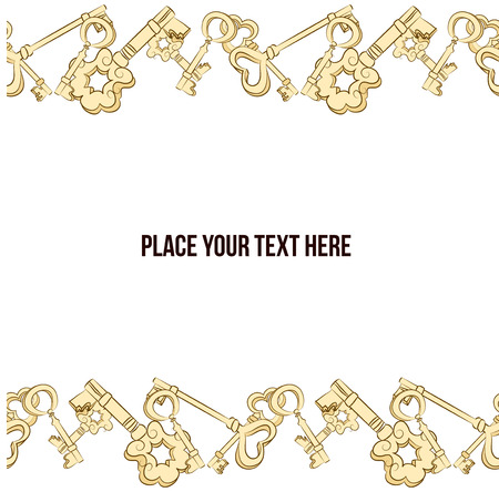 Vector hand drawn border with keys. Golden keys backgroundのイラスト素材