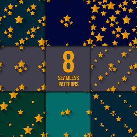 Set of eight seamless  patterns with golden stars.  Digital paperのイラスト素材