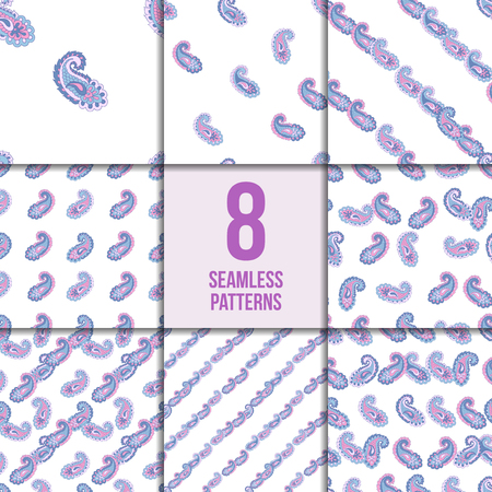 Seamless paisley pattern set. Asian paisley, eight asian  vector backgroundsの写真素材