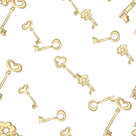 Seamless keys pattern. Gold keys on white backgroundのイラスト素材