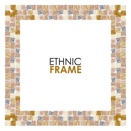 Abstract vector frame. Ethnic square frame, hand drawn vector. Tribal abstract frame. Brown abstract striped frame. African ethnicのイラスト素材
