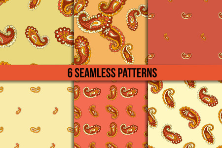 Seamless paisley pattern set. Asian paisley, six abstract vector backgroundsのイラスト素材