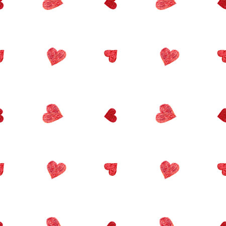 Hand-drawn doodle seamless pattern with hearts. Red heart vector background