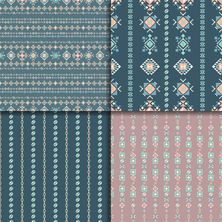 Geometric ethnic seamless pattern set. Aztec geometric backgrounds. Vector ornament, abstract seamless pattern.のイラスト素材