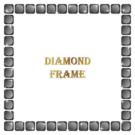 Black diamond square frame. Vector jewerly background and place for your text. Abstract diamond borderのイラスト素材