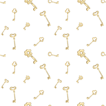 Seamless keys pattern. Gold vintage keys on white backgroundのイラスト素材