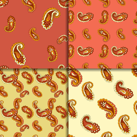 Vector illustration of seamless paisley pattern set. Asian paisleyのイラスト素材