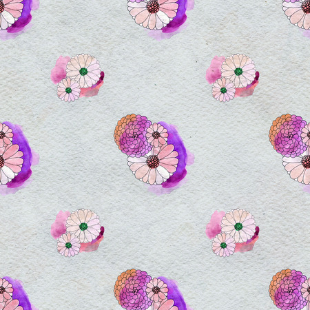 Seamless floral pattern with asters and daisy flowers. Floral watercolor background.の写真素材