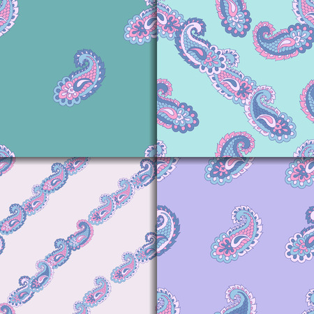 Vector illustration of seamless paisley pattern set. Asian paisleyのイラスト素材