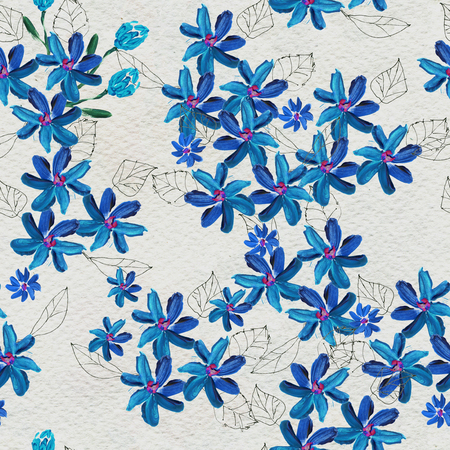 Seamless pattern with blue flowers. Floral watercolor background.の写真素材
