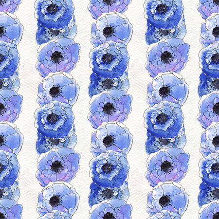 Seamless pattern with blue flowers. Floral watercolor background.の写真素材