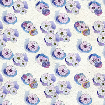 Seamless floral pattern with daisy flowers. Floral watercolor background.の写真素材