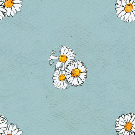 Seamless floral pattern with daisy flowers. Floral watercolor background.の写真素材