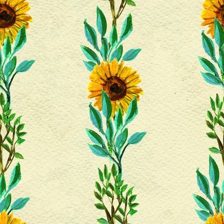 Seamless pattern with sunflowers. Floral watercolor background.の写真素材