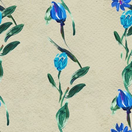 Seamless pattern with blue flowers. Floral watercolor background.の写真素材