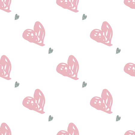 Hand drawn heart vector background. Seamless valentines day pattern.
