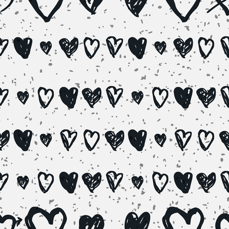 Hand drawn heart vector background. Seamless black and white valentines day pattern.のイラスト素材