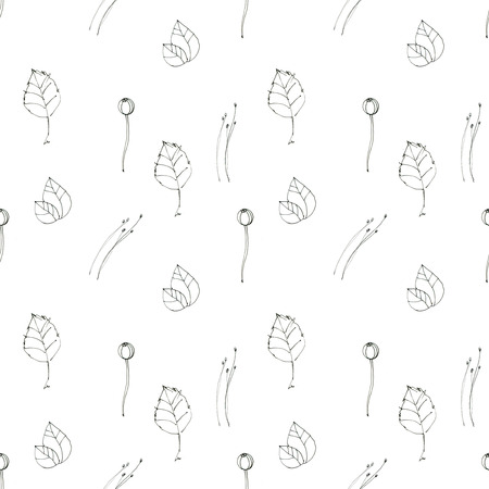 Seamless floral with abstract black and white flowers. Floral outline monochrome background.の写真素材
